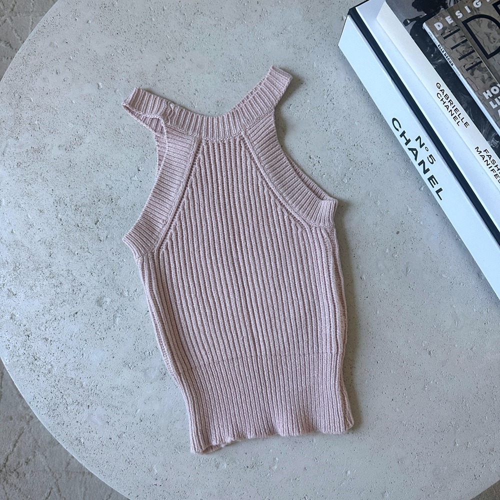 Brandy Melville Pink Knit High Neck Ribbed Sleeveless Sweater Tank Crop‎ Top OS - Picture 5 of 8